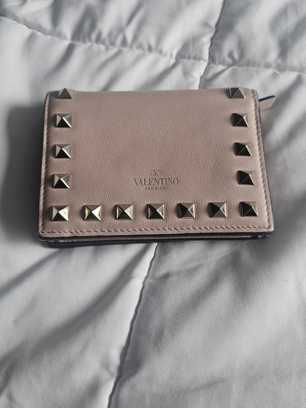 Pink Valentino Garavani Small Rockstud French Flap Wallet